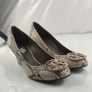 Tory Burch Sally Snakeskin Leather Wedge Pumps-Sz 8.5